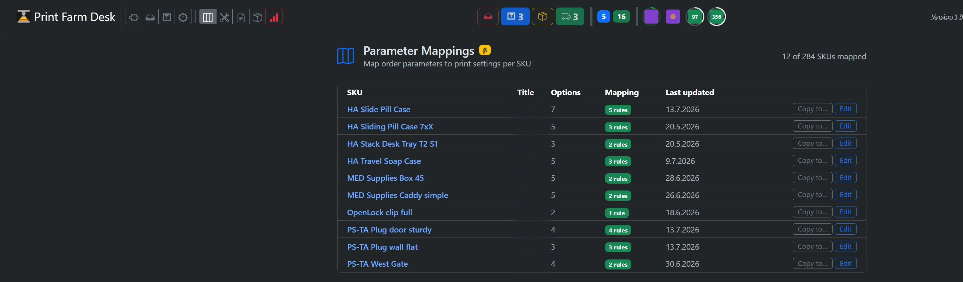 Order-to-print parameter mapping